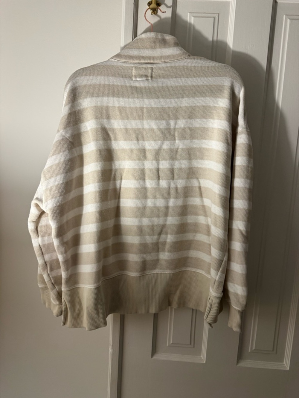 American Eagle Outfitters Beige and White Striped Henley Sweatshirt - Picture 4 of 4